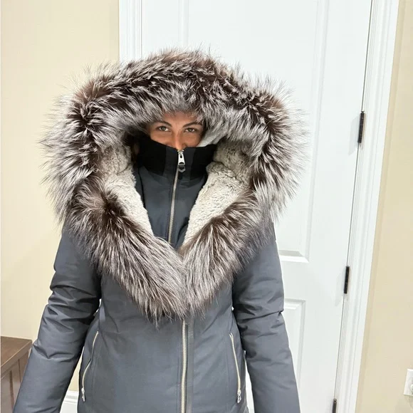 Mackage Black Puffer Coat with silver fox Fur Trim - Picture 7 of 9